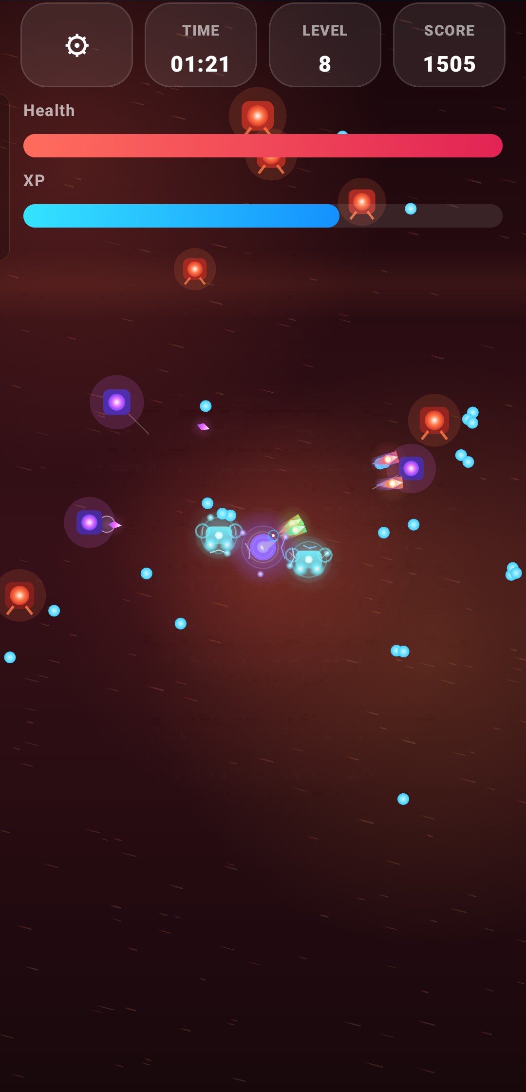 Nova Survival gameplay with projectiles
