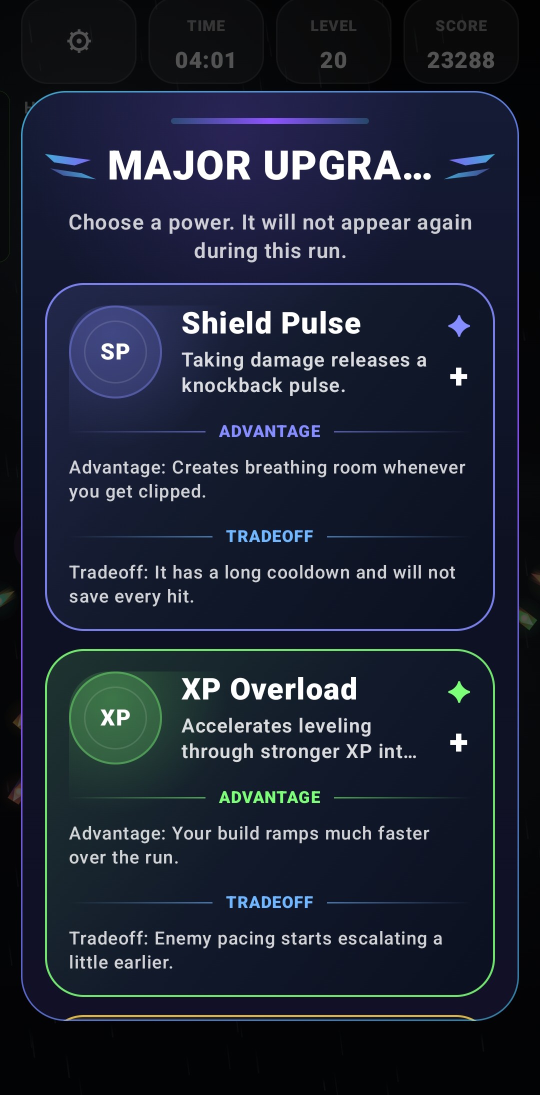 Nova Survival major upgrade screen